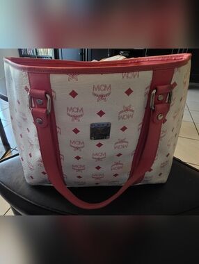 MCM White And Pink Visetos Tote